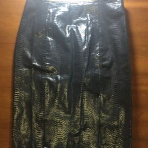 Thalian black leather snake print skirt